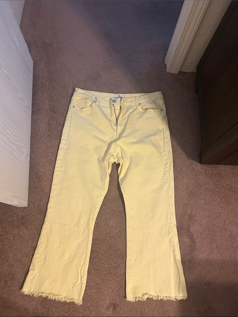 LOFT Pale Yellow Cropped Flare Jeans